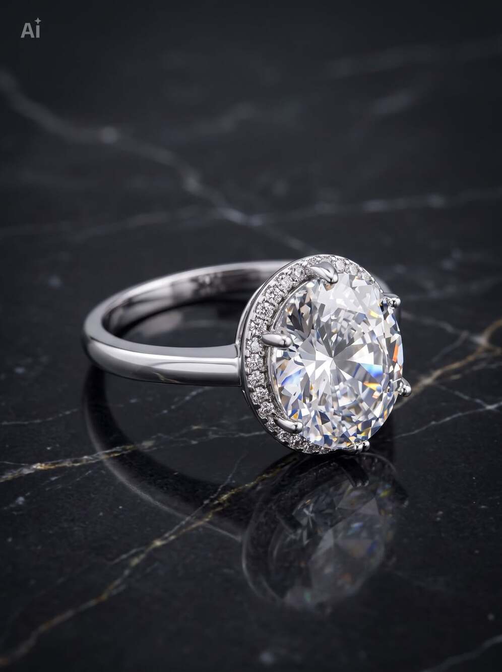 2 Carat Oval Lab Grown Diamond Halo-Style Engagement Cocktail Ring